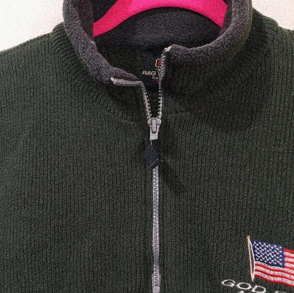 God bless America Half Zip Pullover Sweatshirt Mens Size XL Green - Picture 3 of 8